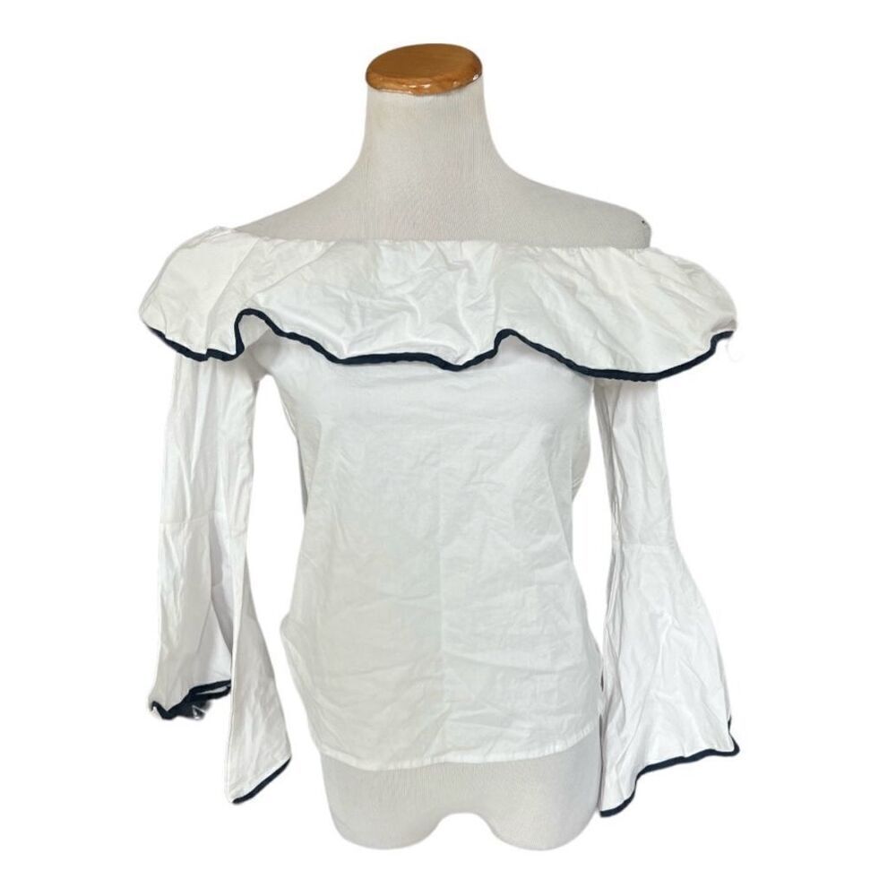 NWT Womens JW Style Off Shoulder White Nautical Sailing Resort Top - Sz M